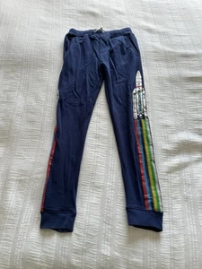 Mini Boden Boys Navy Blue Rocket Space Rainbow Stripe Joggers Trousers Age 10 - Picture 1 of 13