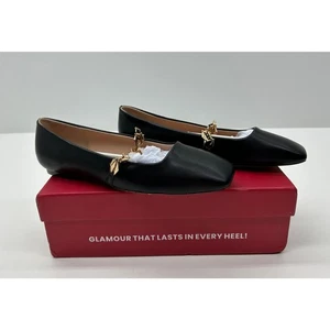 Marcelle Vignon Midnight Black Metalllic Strap Flat Shoes Black Size 9 NIB #011S - Picture 1 of 10