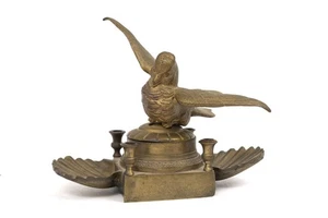 Tintero de latón antiguo pájaro figurativo - Imagen 1 de 7