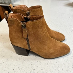 Blondo Waterproof Tan Suede Ankle Boots Booties 2.5” Heel Side Size 9 - Picture 1 of 11