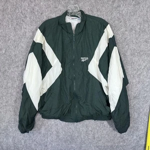 Chaqueta cortavientos vintage Reebok para hombre mediana verde blanca bloques de color cremallera años 90 - Imagen 1 de 12