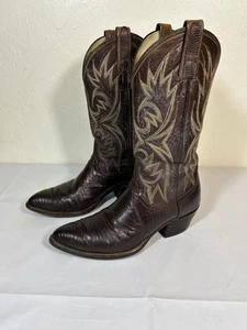 Botas Dan Post Para Hombre Cuero Marrón Vaquero Occidental Lagarto Teju Talla 8D Exóticas - Imagen 1 de 9