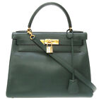 AUTHENTIC HERMES Kelly28 internal sewing Hand Bag Vert Ardennes 0019