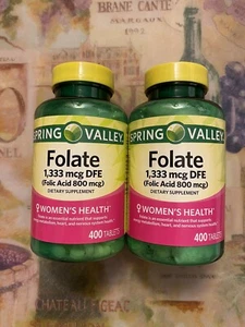 *2 PK*Spring Valley FOLIC ACID 800 mcg Supplement FOLATE 1333 mcg 400 ct~05/2029 - Picture 1 of 6