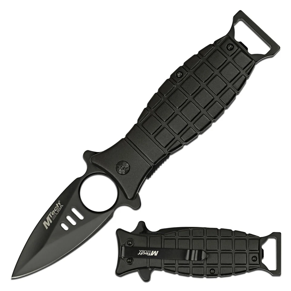 MTech Grenade Stainless Blade Black Aluminium Handle Folding Knife - MT-A588BK