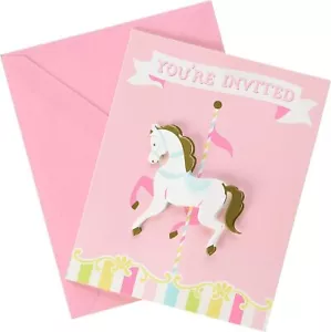 Carousel Horse Animal Pastel Pink Cute Baby Shower Party Invitations w/Envelopes - Picture 1 of 1