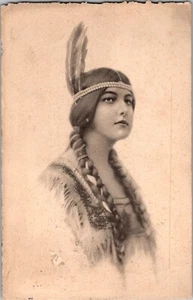 c1910s Indian Maiden Braided Hair Schlesinger Artist Signed Postcard JY13 - Picture 1 of 2