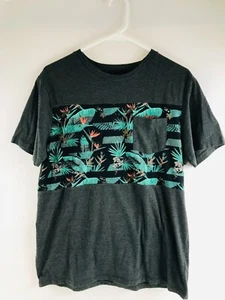 HAWK T-shirt Men's Size Large Gray Floral Round Neck Short Sleeve Tropical Print - Picture 1 of 5