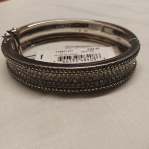 Vintage JJ Judith Jack Sterling Silver Marcasite And CZ Hinged Bracelet - Picture 1 of 7