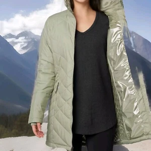 Womens Columbia Heavenly Long Hooded Omni-Heat Waterproof Jacket Safari Sz Large - Picture 1 of 10
