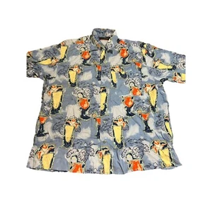 John Henry Viva Tropical Hawaiian Shirt Camp Button Up Drinks Floral Rayon Sz L - Picture 1 of 3