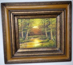 Dipinto olio firmato anni 60 Phillip Cantrell paesaggio rustico natura cornice legno - Foto 1 di 6