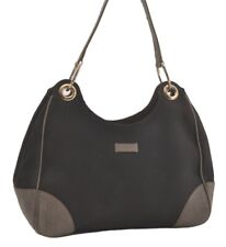Authentic GUCCI Guccissima Shoulder Bag Canvas Leather 257265 Black Gray 8254I