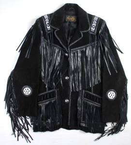 Scully Western Genuine Suede Leather Fringe Beaded Jacket Size 42 Native - Picture 1 of 12