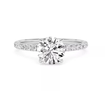 Anillo de compromiso solitario de diamantes de corte redondo de 2,50 quilates de oro blanco de 14 quilates cultivado en laboratorio Foto 1 de 4