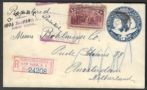 New York, N.Y. 1893 cover registered printed matter to Neherlands, 8c Columbian - Picture 1 of 3