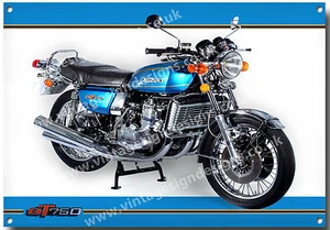 GT 750 MOTORCYCLE METAL SIGN.VINTAGE MOTORCYCLES.CLASSIC BIKES.blu - Foto 1 di 1