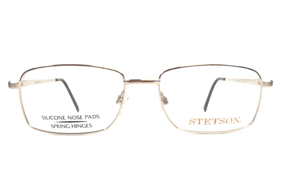 Stetson Eyeglasses Frames 327 057 Shiny Gold Rectangle Wire Rim 56-18-150 - Image 1 of 4