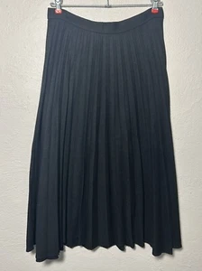 Vintage Pleated Accordion Black Full A Line Midi 70s 60s Wool Blend Academia - Picture 1 of 8
