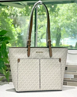 MICHAEL KORS JET SET СРЕДНИЙ ДВОЙНОЙ КАРМАН СУМКА С КОРОТКИМИ РУЧКАМИ НАПЛЕЧНАЯ СУМКА MK ВАНИЛЬ ЛОГОТИП - Изображение 1 из 4