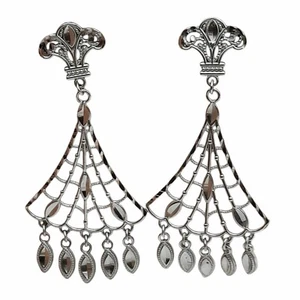 14k White Gold Chandelier Earrings 3g Filigree Dangle - Picture 1 of 6