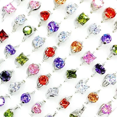 Venta al por mayor 20/30 piezas Mezcla Color Grandes Cristal Circón Anillos Mujeres Boda Regalo Joyería Foto 1 de 4