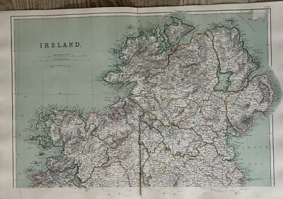 Mapa antiguo original coloreado a mano de Irlanda del Norte de 1872 de W.G. Blackie Foto 1 de 3