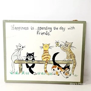 Vintage Katze Hängeschild "Glück ist...den Tag mit Freunden verbringen" - Bild 1 von 4