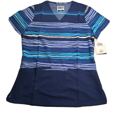 Strictly Scrubs Stretch Adult XS Blue 2 Front Pockets V Neck Top - Image 1 of 4