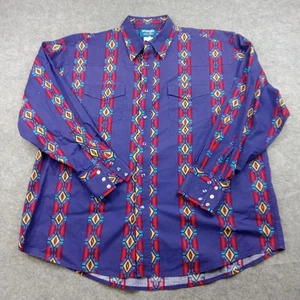 Wrangler Shirt Mens 2XL Cowboy Western Pearl Snap Aztec Southwestern Brushpopper - Picture 1 of 6