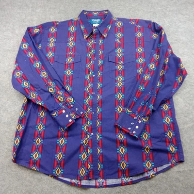 Wrangler Shirt Mens 2XL Cowboy Western Pearl Snap Aztec Southwestern Brushpopper - Image 1 of 4