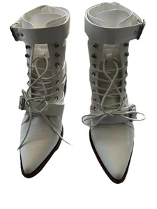 ZIGI Soho Womens Buckle Lace Up Pointed-Toe Booties Shoes Platform White Sz 10 M - Picture 1 of 14