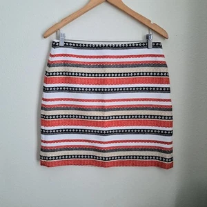 Loft Skirt Womens Size 8P Rear Zip Lined Black White Orange Woven Straight  - Picture 1 of 10