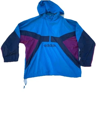 Chaqueta cortavientos Adidas con logotipo del trébol grande de colección años 80 rara 1/2 cremallera bloque de color Foto 1 de 4