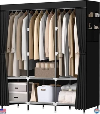 Armario Portátil LOKEME - Acero Negro Resistente, 3 Varillas, 6 Estantes, Bolsillos Foto 1 de 4