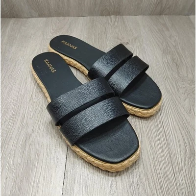 Alpargata Kaanas Dantita Plataforma Deslizable Sandalia Cuero Negro Dos Correa Doble 10 Foto 1 de 4