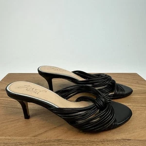 New Womens Badgley Mischka Mia Black Leather Kitten Heel Sandals Heels Size 6 M - Picture 1 of 8