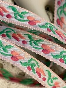 Vintage 1950's Embroidered Ribbon Trim 3/8" Flowers 1yd Made in Germany