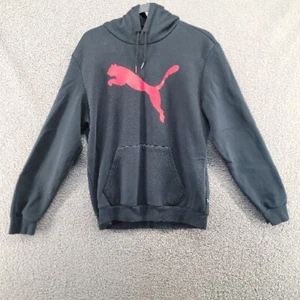 Puma Hoodie Mens Medium Red Logo Black Sweatshirt Long Sleeve Pullover - Picture 1 of 10