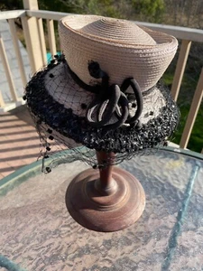 Vintage 1940's New York Creation Adjustable Protection Label Straw Black Lace - Picture 1 of 7