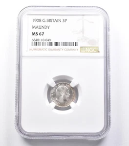 MS67 1908 Great Britain 3 Pence Maundy NGC *5318 - Picture 1 of 3