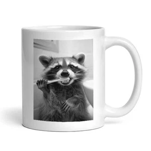 Raccoon Brushing Teeth #1 - Cute Funny Bathroom Animals - Mug - Picture 1 of 4
