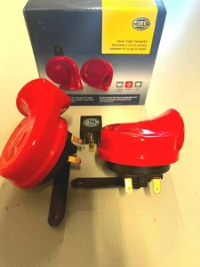 Horn Set Super Klassisch Original Hella Schwer Ton Selten Rot für Mercedes - Picture 1 of 3