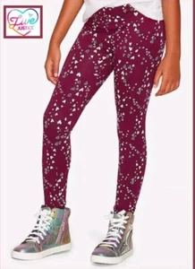 Justice Girls' sz 10 Maroon  burgundy Full Length Leggings With white Hearts  - Picture 1 of 4