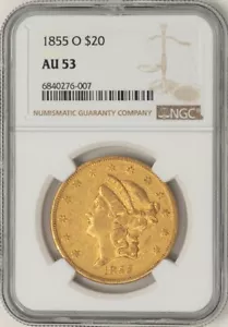 1855-O $20 Gold Liberty AU53 NGC 948372-1 - Picture 1 of 4