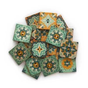 30pcs Retro Painting Square Wood Buttons Sewing Scrapbooking Cloth Craftt Decor - Picture 1 of 2