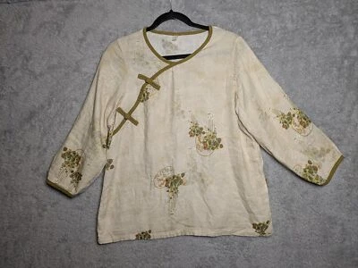 Women's Pajama Top Size Large Retro Floral Frog Button Nightwear Asian Style - Photo 1/4