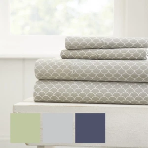 4 Piece Bed Sheet Set Luxury Scallops Pattern by Kaycie Gray Fashion Collection - Picture 1 of 4