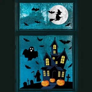 Ghost Bat Witch Window Sticker Halloween Glass Sticker Haunted Electrostatic PVC - Picture 1 of 12