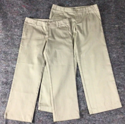 2 Lands End Girls Chino School Uniform Dress Pants Tan Khaki  Size 8 & 8+ - Image 1 of 4
